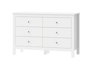Commode 6 tiroirs sur pieds poignées boutons métal blanc