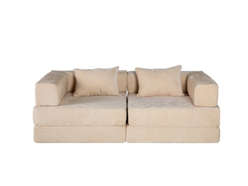  Canapé convertible pliable modulable sans montage, assise au sol et couchage d'appoint en chenille beige, 107 × 44 × 38 cm  - Conforama A