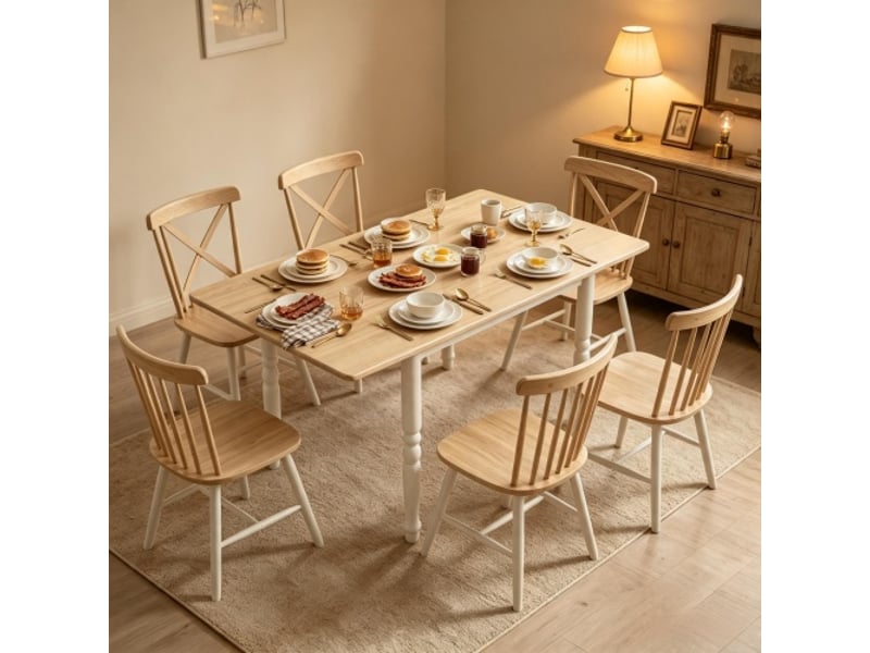  Table à manger pliante extensible 74–134 cm, 2 rallonges, pieds en acier, plateau bois naturel, 2–6 pers  - Conforama B