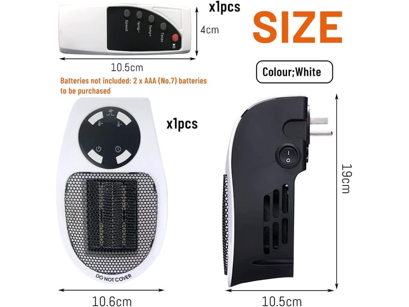 Mini chauffage soufflant 500w - portable, économie d'énergie, télécommande incluse, idéal bureau et maison, noir - Conforama B