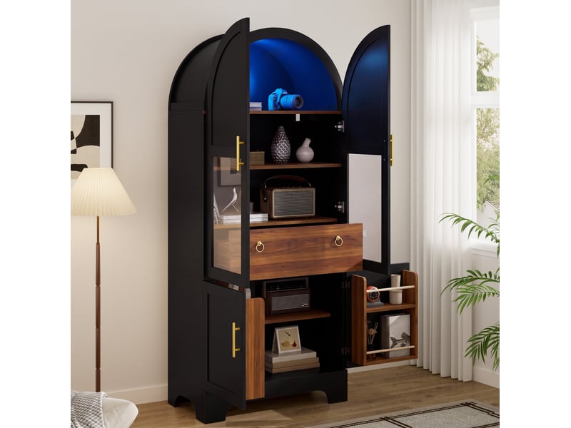 Buffet haut avec 4 portes, tiroir et led 76x40x180 cm, noir - Conforama B