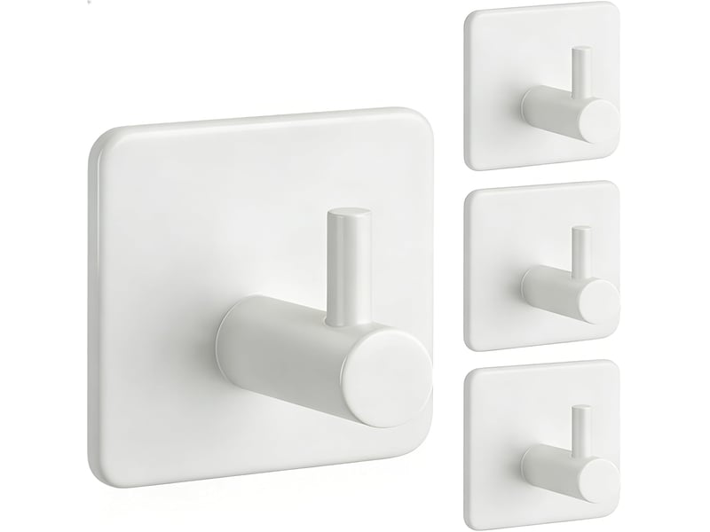 Crochet adhésif mural, 4 pièces patère murale blanche acier inox porte serviette salle de bain, accroche autocollant cuisine (blanc - Conforama A