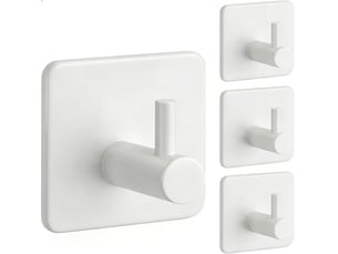 Crochet adhésif mural, 4 pièces patère murale blanche acier inox porte serviette salle de bain, accroche autocollant cuisine (blanc