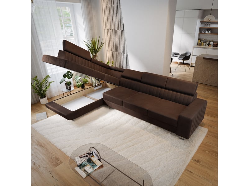  Canapé d'angle hestion, velours marron  - Conforama C