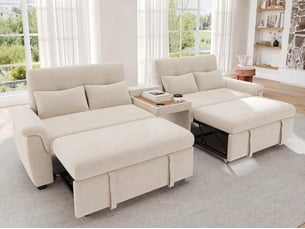 Canapé droit convertible LEYTN 4 places Tissu beige