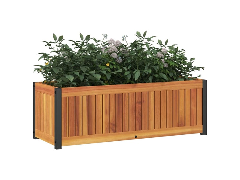  Jardinière - bac à fleurs 80x30x27,5 cm bois massif d'acacia et acier  - Conforama C