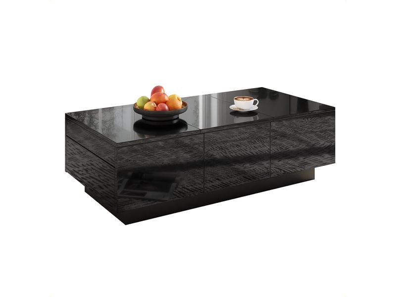  Table basse avec 2 tiroirs et compartiments coulissants pour salon 100×31×50 cm en panneaux de particules noire  - Conforama A