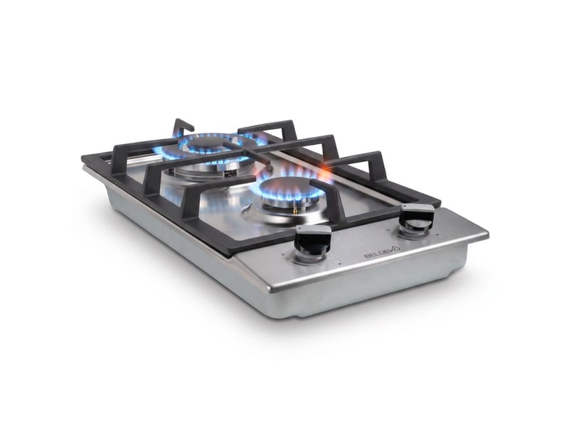 Beldeko plaque de cuisson gaz domino 2 feux inox 30 cm - grilles en fonte, 5200 w - gaz de ville et bouteille - marque française - Conforama B