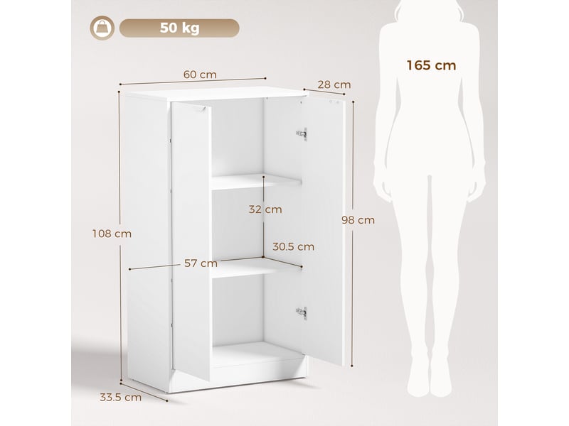  Armoire de bureau à 3 étagères et portes, 60 x 33,5 x 108 cm, blanche  - Conforama E