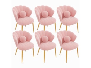 Lot de 6 chaises de salle à manger - 60x62,5x83 cm - chaises en tissu bouclé avec coussin et pieds en métal doré - rose