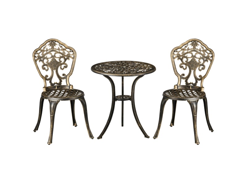  Ensemble bistrot pour jardin en aluminium salon de jardin 3 pièces 2 chaises + table ronde imitation fer forgé  - Conforama A