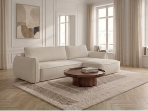 Canapé d'angle réversible convertible <strong>BOBOCHIC</strong> <strong>ESMEE</strong> 3 places Tissu blanc avec coffre de rangement