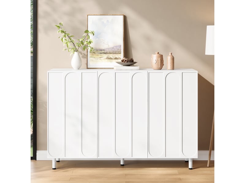  Meuble à chaussures et buffet avec 3 portes, étagères réglables et charnières amorties pour entrée, 120×37×80 cm  - Conforama C