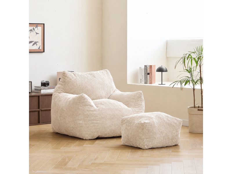  Nordlys - pouf de salon et repose pieds en velours côtelé velours côtelé beige  - Conforama B