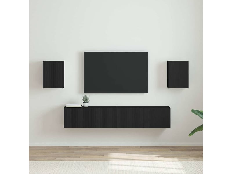  Meuble tv - banc tv - meuble de rangement mural 2 pcs noir bois d'ingénierie  - Conforama B