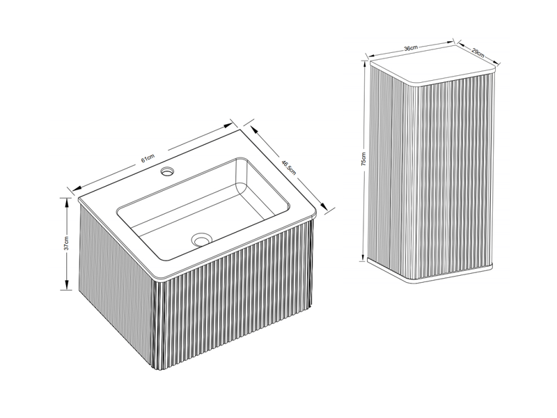 Ensemble meuble de salle de bains 61x46.5x37 cm suspendu avec lavabo et meuble latéral en mdf couleur chêne - Conforama D