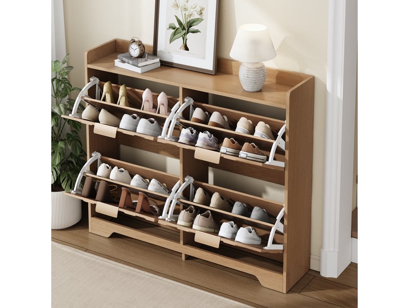  Meuble à chaussures 105x24x90 cm avec 4 compartiments abattants en mdf naturel  - Conforama B