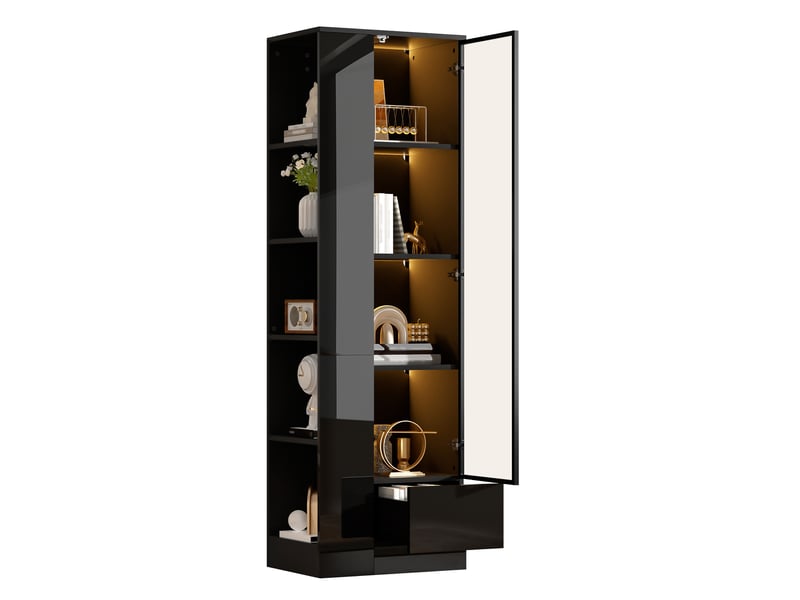  Vitrine 50x35x160 cm noire brillante en panneau de particules avec led  - Conforama A