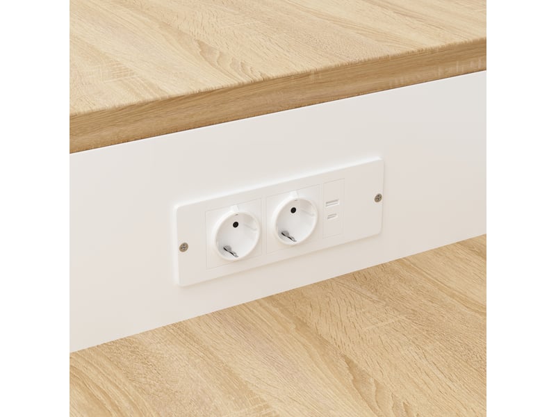  Desserte de cuisine extensible avec prises, tiroir et 2 portes en mdf 121,5–192×70×92 cm blanche  - Conforama D