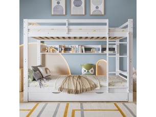 Lit superposé 90x200 cm <strong>MERAX</strong>  <strong>lit enfant blanc</strong> coloris blanc