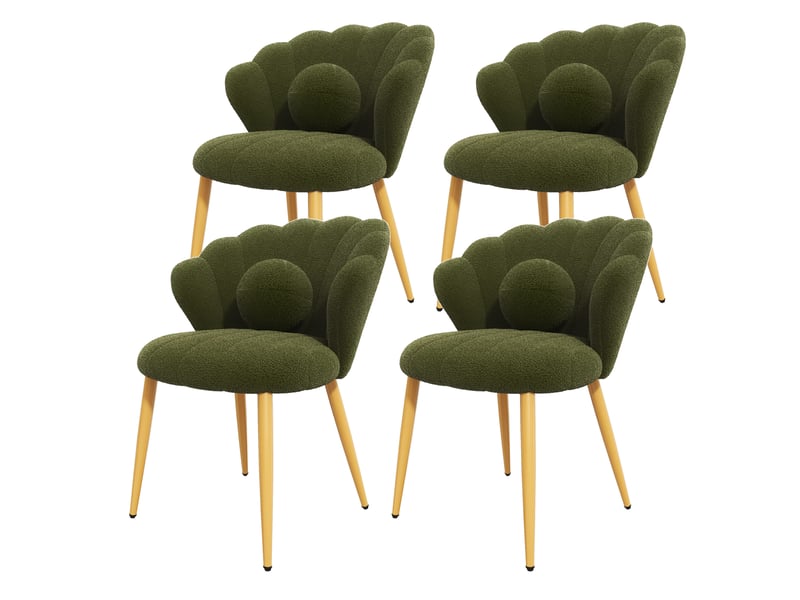  Lot de 4 chaises de salle à manger en tissu bouclette vert 60x62,5x83 cm  - Conforama W