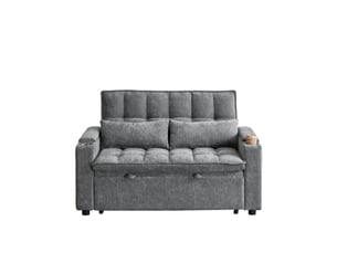 Canapé droit convertible <strong>BIQZUYA</strong> <strong></strong> 2 places Tissu gris avec coffre de rangement