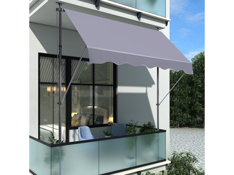 Parasol déporté 200 x 120 cm réglable en hauteur fixation sans perçage manivelle protection uv gris - Conforama C