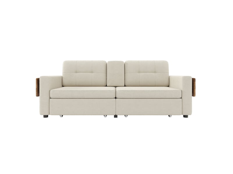  Canapé 2 places avec 2 tiroirs et tables réglables 178x71x57.5 cm beige  - Conforama R