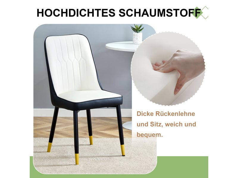  Lot de chaises 6 pièces dossier revêtement en cuir pu association noir et blanc pieds en métal noir style moderne  - Conforama E