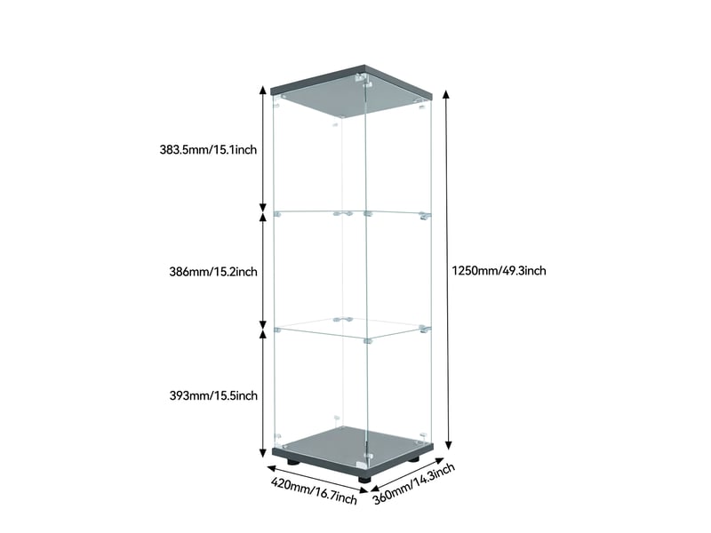  Vitrine en verre 3 niveaux simple porte - 42 x 36 x 125 cm - noir - armoire d'exposition - éclairage led  - Conforama B