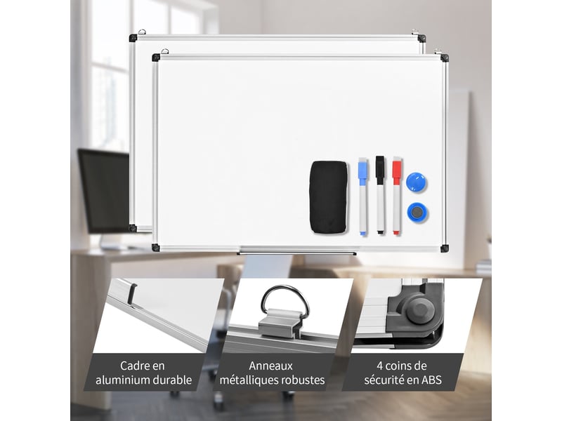 Tableau Rangement Tableau blanc effaçable surface magnétique 70 x 50 cm avec cadre ...