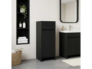 Armoire de salle de bain, meuble de rangement chêne noir 35x36.5x85 cm