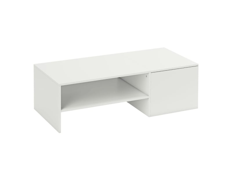  Table basse réglable en panneau blanc avec rails métalliques et patins de protection  - Conforama A