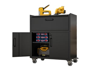 Armoire à outils métallique sur roulettes 75x42x88 cm – noir et gris – 1 tiroir, 2 portes verrouillables, étagères réglables