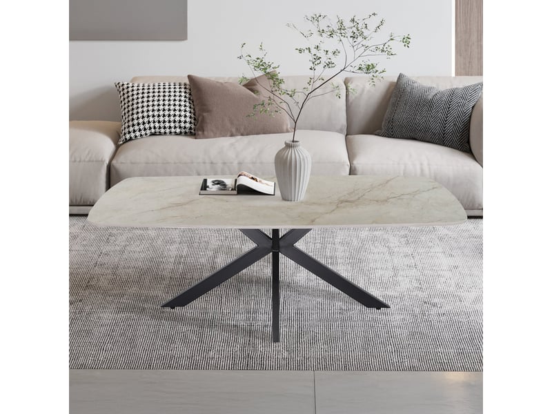 Table basse ovale en pierre frittée beige 130 cm  - Conforama B