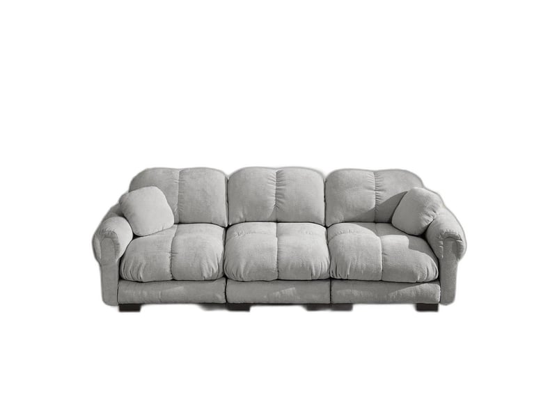  Canapé 3 places en chenille gris clair avec design matelassé et 2 coussins décoratifs SF20260031031 - Conforama A