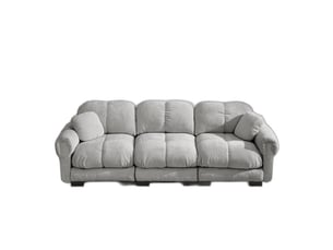 Canapé 3 places en chenille gris clair avec design matelassé et 2 coussins décoratifs