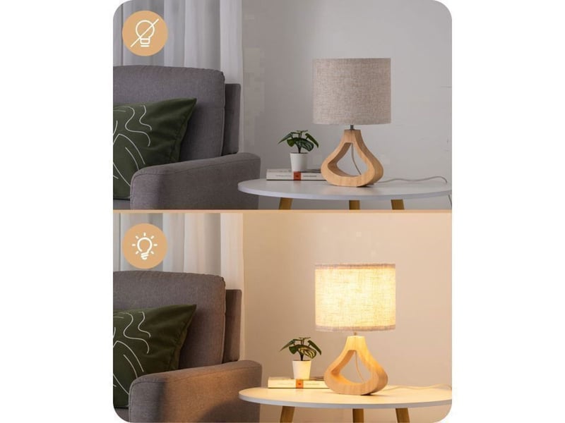  Lampe de chevet design scandinave t24019 beige lin chene clair e27 led 2700k 370618_AAAYP05868_6_DROPFR - Conforama E