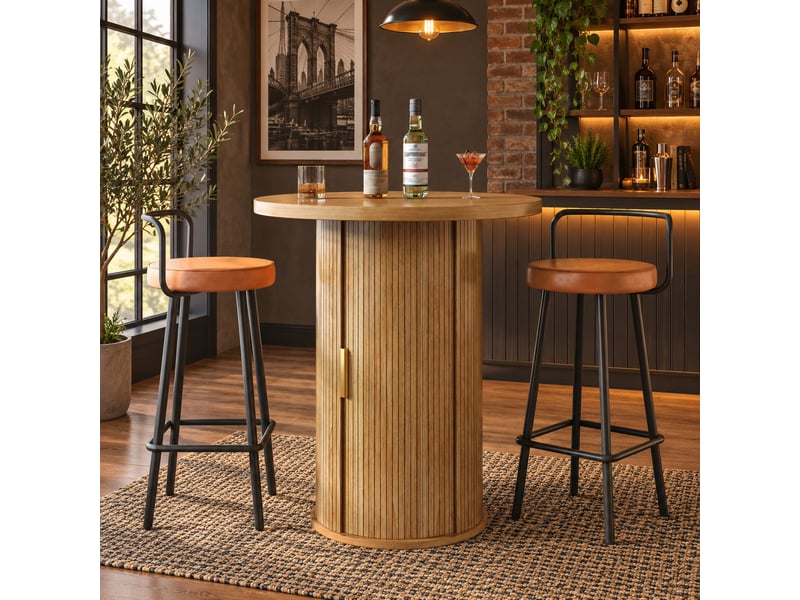  Table de bar ronde 91,6 cm avec rangement intégré et placard - mdf effet bois  - Conforama E