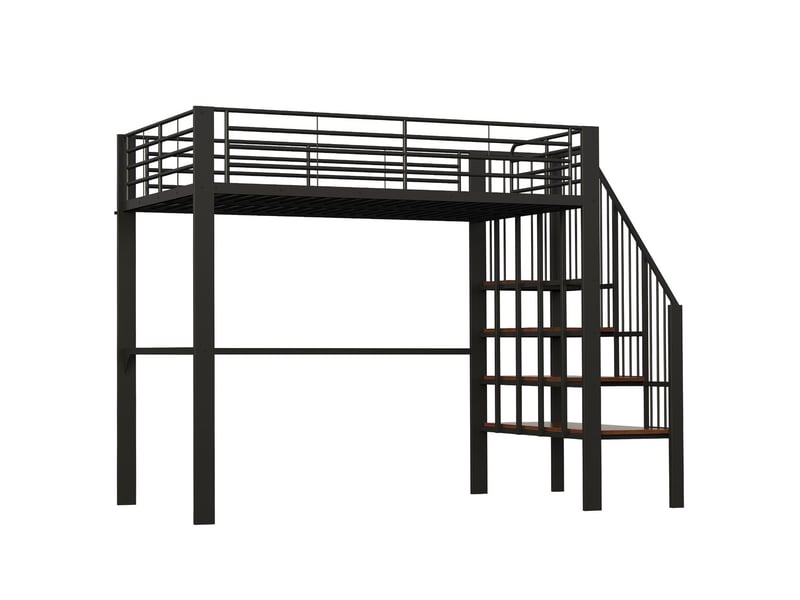  Lit mezzanine 140x200, gain d'espace lit mezzanine enfant, structure métal robuste, escalier intégré, rangement sous lit  - Conforama E