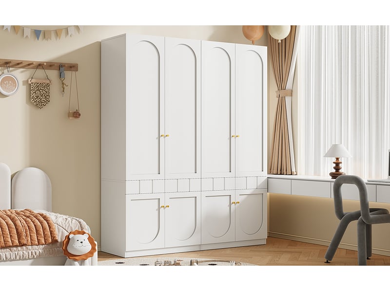  Lot de 2 armoires blanches 160 x 50 x 200 cm, penderie, tiroirs, portes laquées et poignées en métal, rangement chambre  - Conforama R