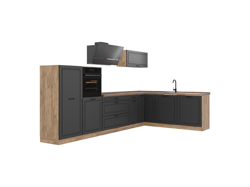 Vicco cuisine en angle, anthracite campagnechêne doré, 347 x cm plan de travail chêne doré - Conforama A