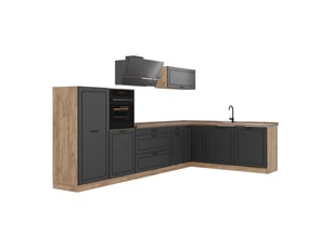 Vicco cuisine en angle, anthracite campagnechêne doré, 347 x cm plan de travail chêne doré