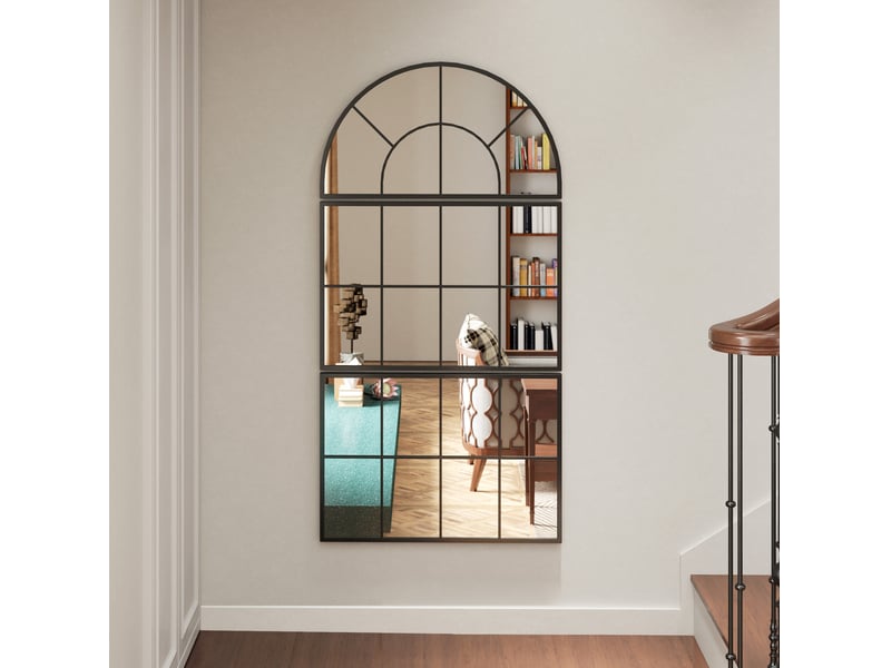  Miroir mural triptyque noir en verre 4 mm avec cadre métal, style fenêtre décoratif pour salle de bains et salon  - Conforama E