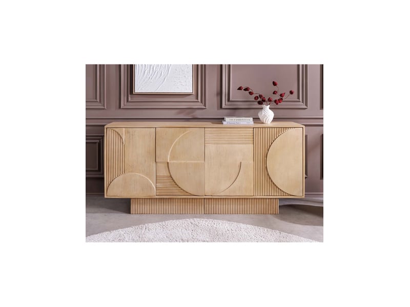 Buffet orino 170 cm en bois de manguier marron clair – 4 portes aux façades sculptées - Conforama E
