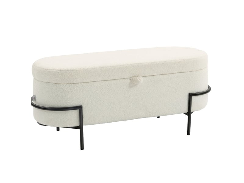  Banc de rangement 114,5 x 40 x 48 cm blanc crème, polyester aspect polaire, coffre de 69 l avec couvercle  - Conforama A