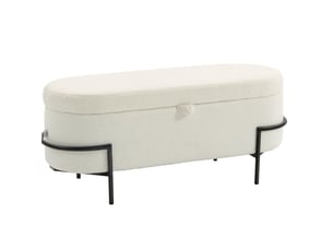 Banc de rangement 114,5 x 40 x 48 cm blanc crème, polyester aspect polaire, coffre de 69 l avec couvercle