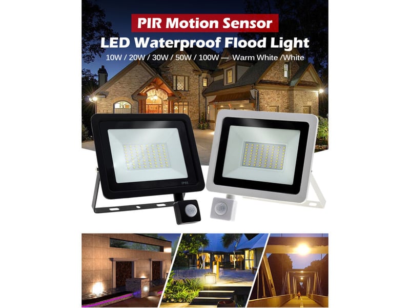  Lot de 1 projecteur led extérieur 10w détecteur de mouvement 3000k ip66, coquille blanche  - Conforama B