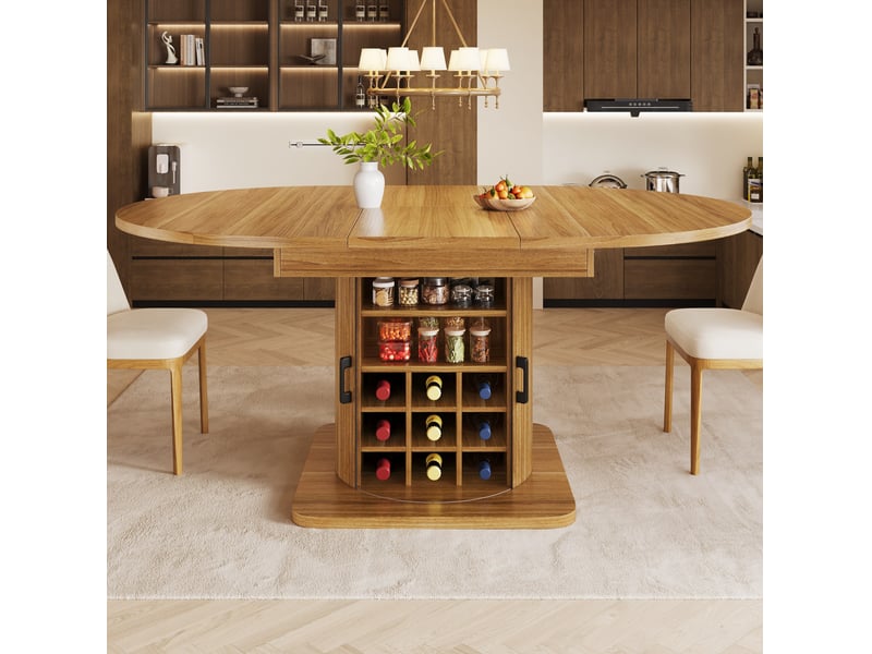  Table à manger extensible 118-158x118x76 cm avec rangement en mdf et métal marron foncé  - Conforama C