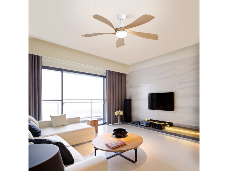  Ventilateur de plafond led 132 cm avec télécommande, moteur dc réversible silencieux, 5 pales abs, 3 températures de couleur, finition naturel  - Conforama R